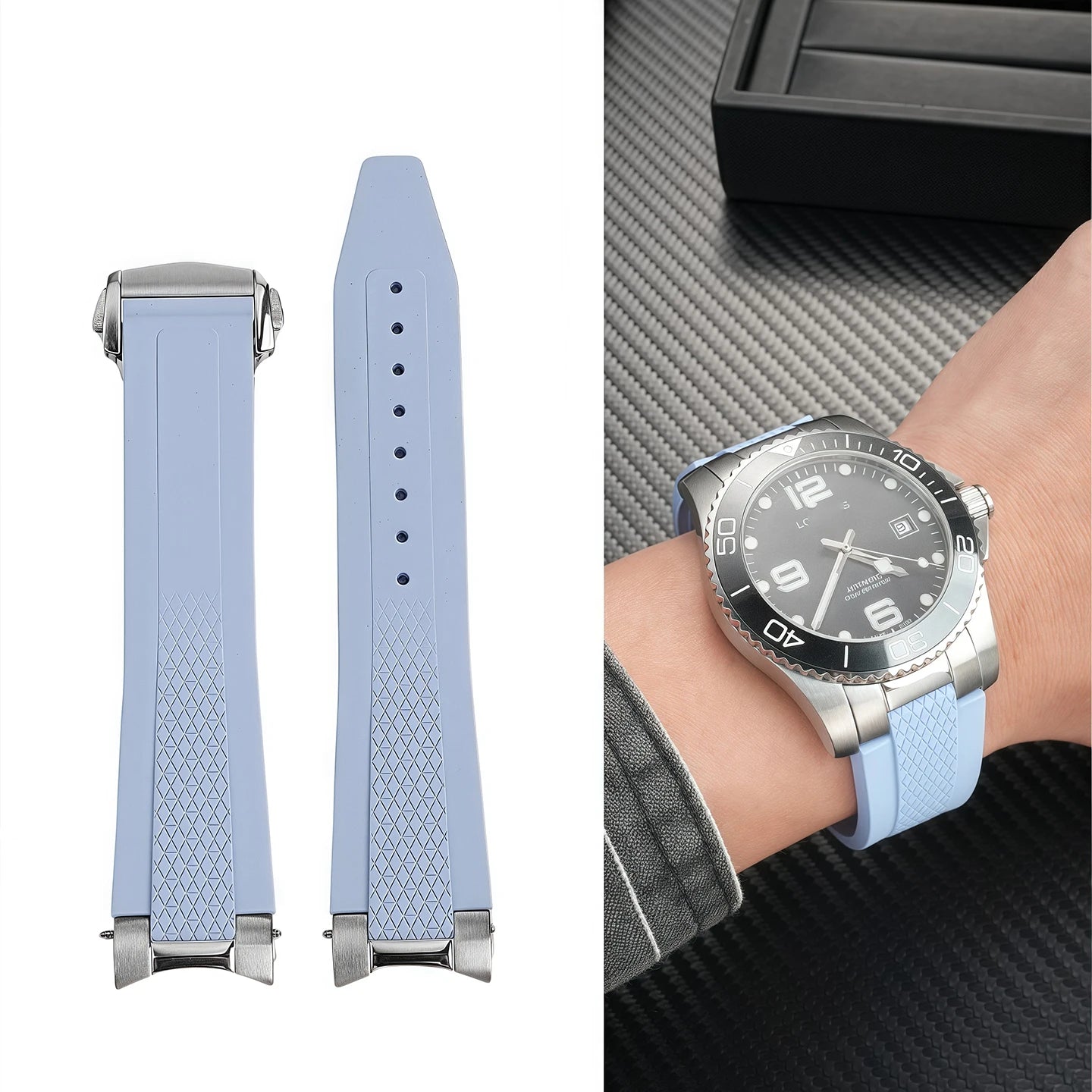 Cinturino per orologio in gomma fluorurata di alta qualità, 21 mm, per Longines Hydroconquest L3 Conquest, cinturino per orologio sportivo subacqueo + interfaccia in metallo