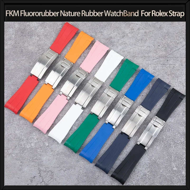 FKM Fluororubber Watch Strap, Natural Rubber, 21mm, Accessories for Rolex 41mm Submariner Explorer 216570, Deployant Buckle.
