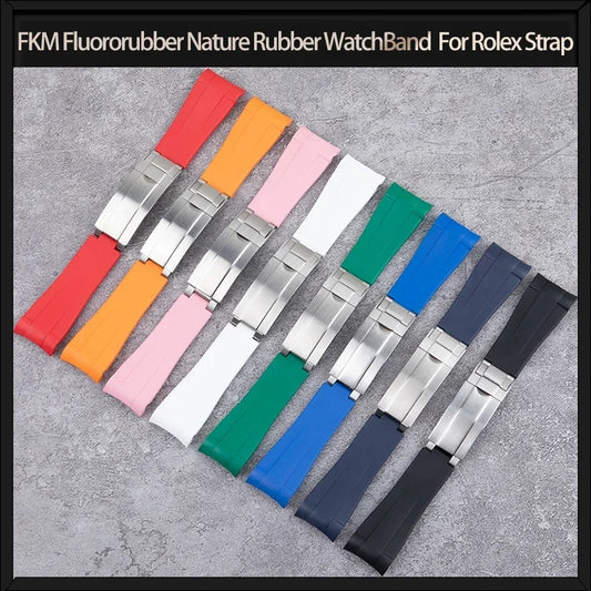 Cinturino per orologio in gomma fluorurata FKM, gomma naturale, 21 mm, accessori per bracciali Rolex 41 mm Submariner Explorer 216570, fibbia déployante.