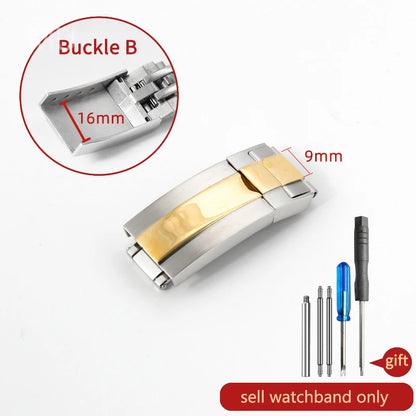 Original folding clasp in 904L stainless steel, for Rolex watch, frosted brushed silver, new Version Submariner 9x9 9x16mm