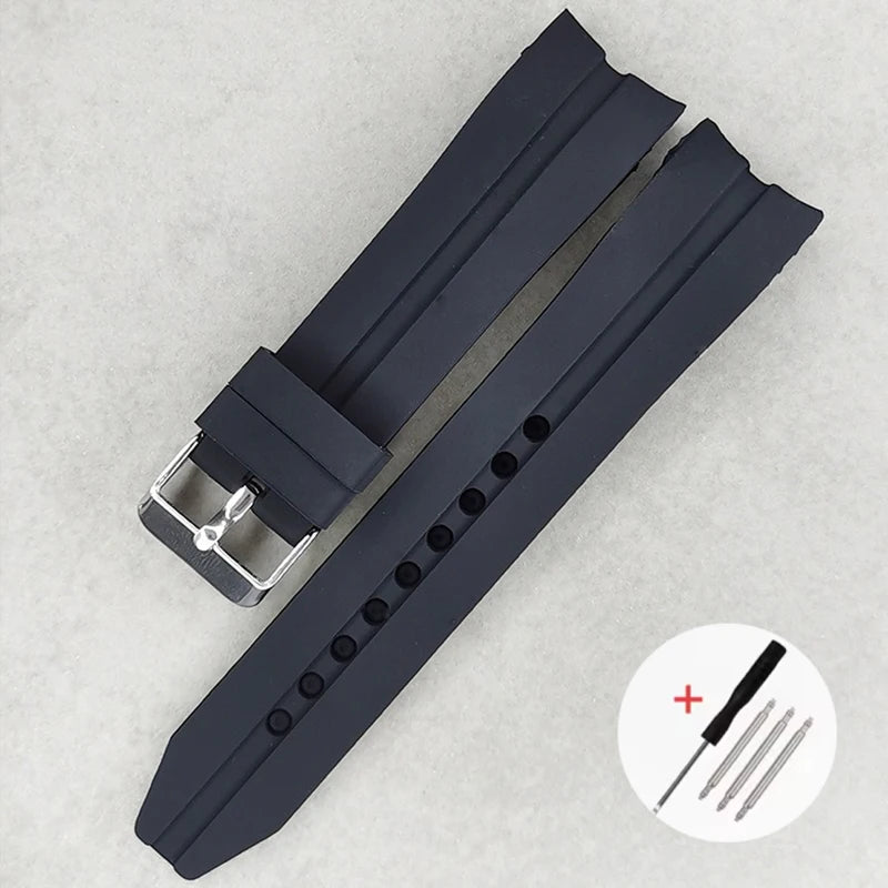 Curved end silicone watch band, 22mm 24mm 26mm, soft rubber dive watch band, waterproof, universal replacement strap