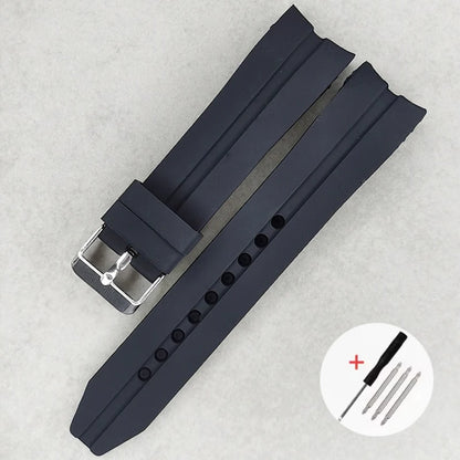 Curved end silicone watch band, 22mm 24mm 26mm, soft rubber dive watch band, waterproof, universal replacement strap