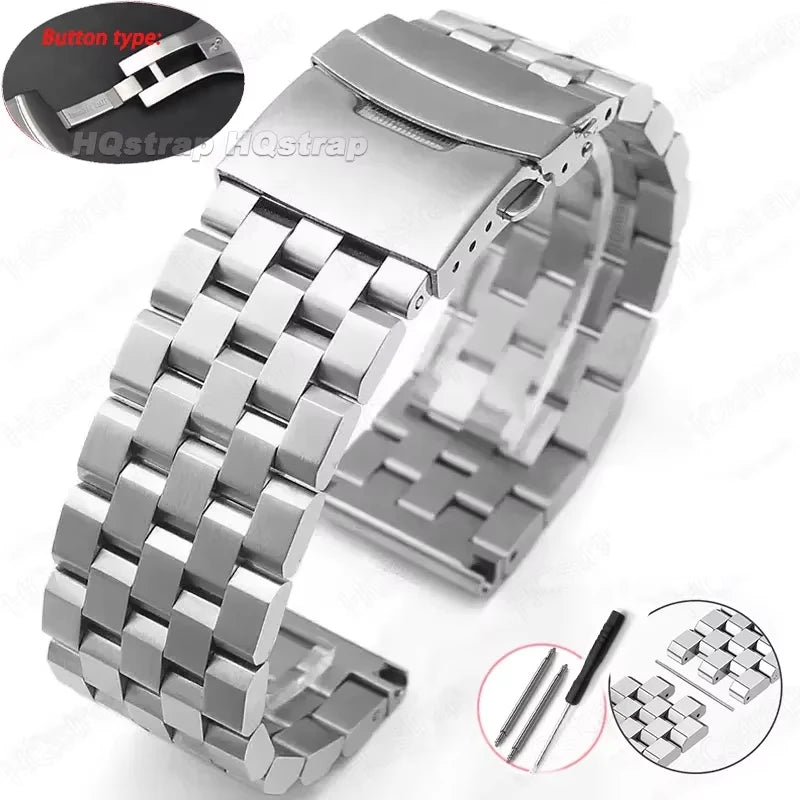 Bracelet de montre en acier inoxydable entièrement solide de haute qualité 18mm 20mm 22mm 24mm 26mm Bracelet à Interface plate avec outil Bracelet de montre en métal