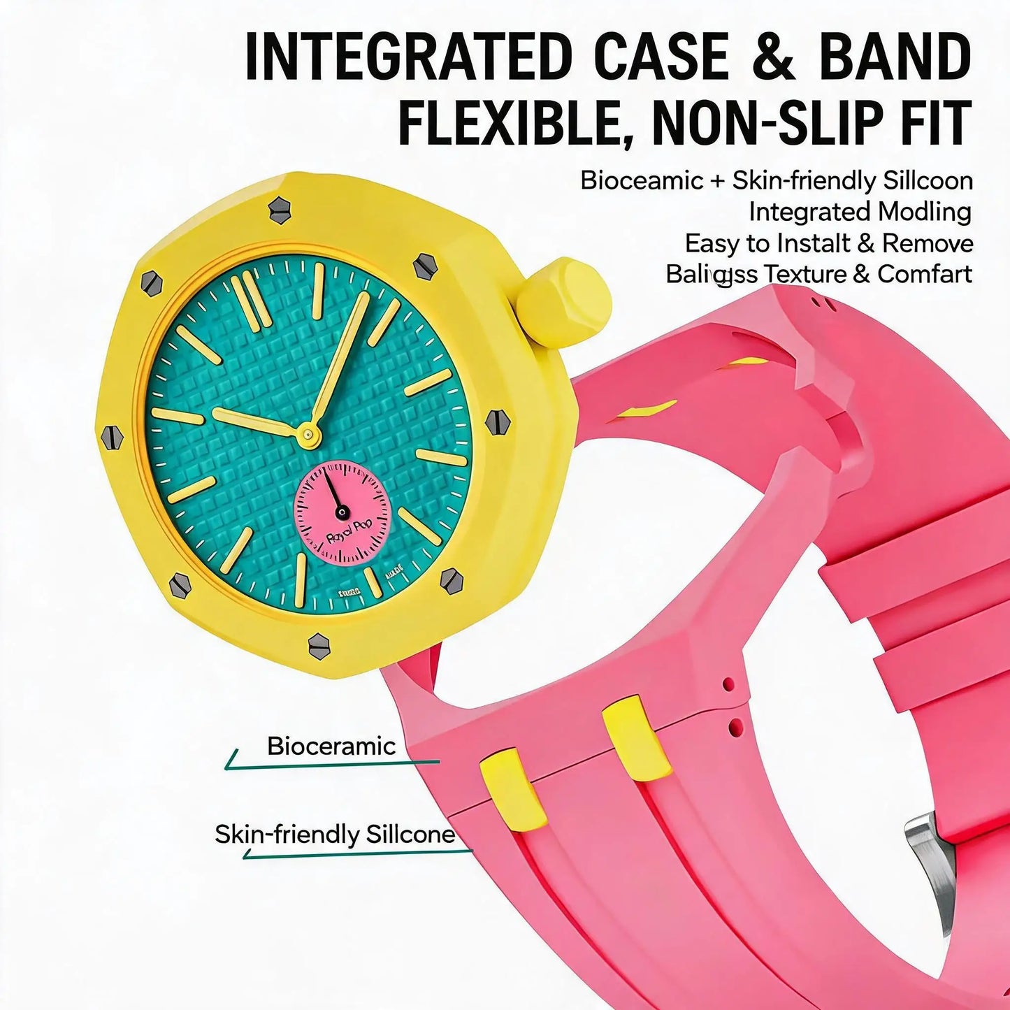 Bracelet de conversion en silicone coloré compatible avec la montre de poche Swatch Royal Pop – Accessoire de modification tout-en-un pour montre-bracelet