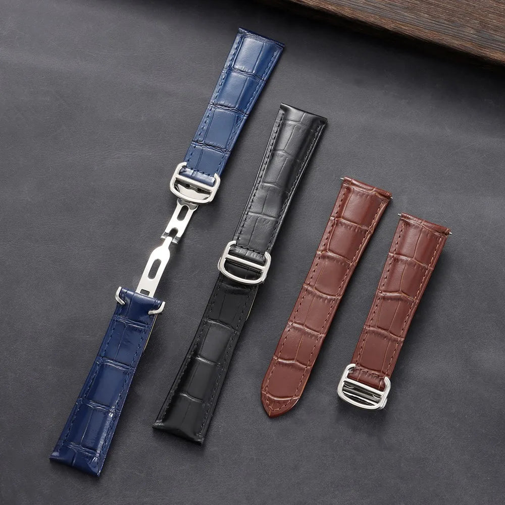 New Crocodile Pattern Watch Strap 18mm 20mm 22mm Genuine Leather Folding Buckle Watchband for Omega for Cartier Tank Solo