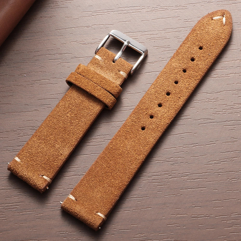 Bracelet de montre Vintage en cuir suédé, bracelet de montre en cuir de veau à dégagement rapide, 14/16/18/19/20/21/22mm, bracelet de remplacement avec boucle ardillon
