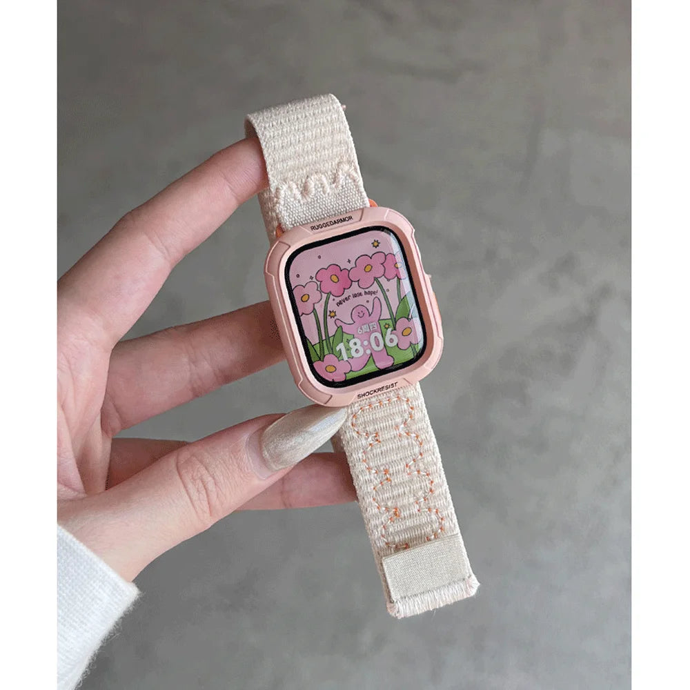 Coque en silicone + bracelet pour Apple Watch Series 11 10 9 8 7 45mm 41 Band SE 6 5 4 44 40mm, bracelet en nylon correa pour iWatch Ultra 49mm