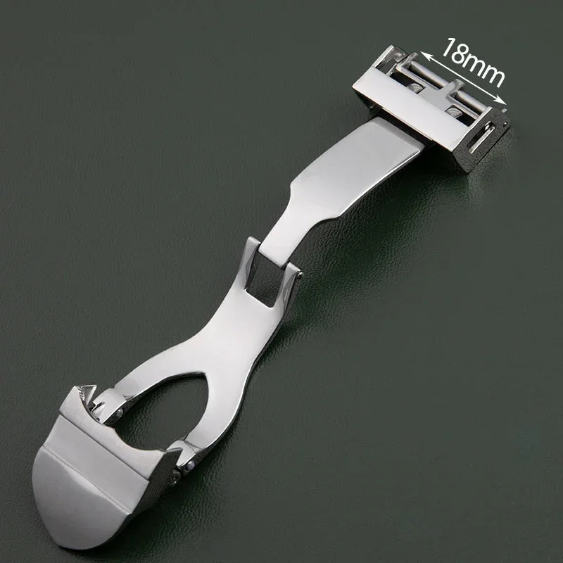 316L Stainless Steel 18mm Deployment Clasp Watch Buckle for Tudor Strap, Leather Rubber Band Replacement Silver Folding Clasp