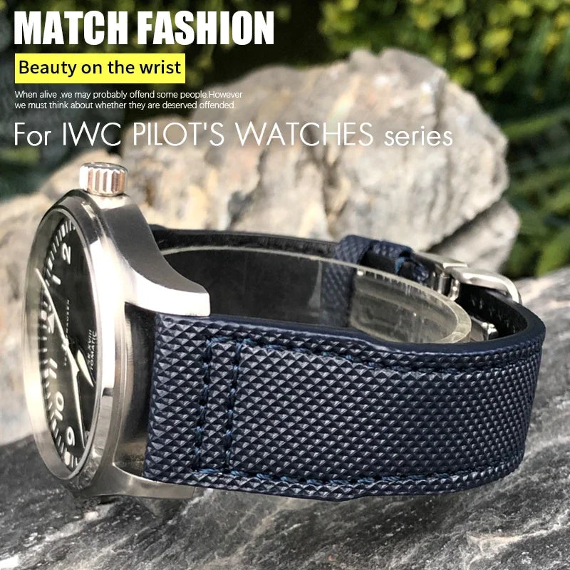 Bracelet de montre en Nylon et cuir de vache, 20mm 21mm, gaufrage en cuir véritable, vert et bleu, remplacement pour accessoires de la série pilote IWC