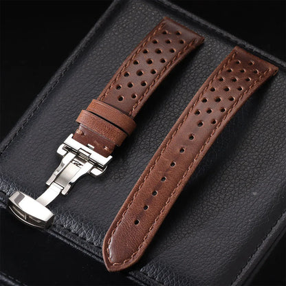 Bracelet de montre universel en cuir de vache véritable, boucle papillon, Vintage, pour hommes et femmes, respirant, ceinture 18/20/22mm