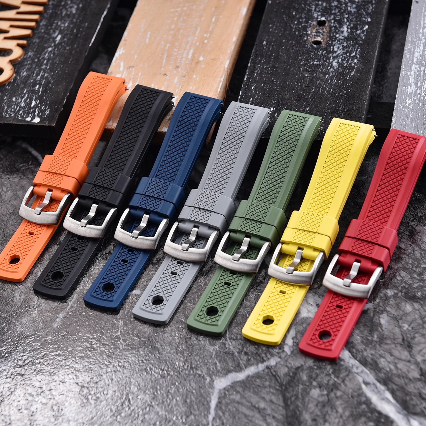Premium FKM Rubber Watch Band 20mm 22mm with Quick Release Sliding Keeper Strap Waterproof Sport FKM Rubber Watch Straps