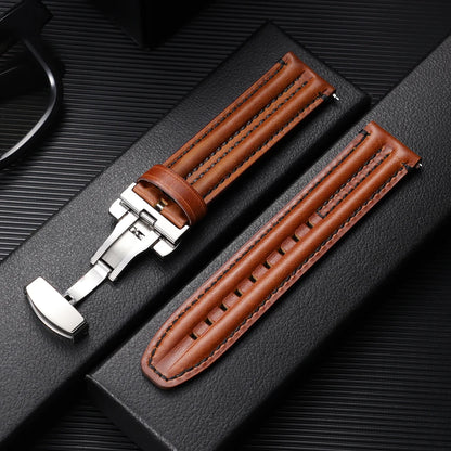 Bracelet en cuir de vache véritable pour hommes, 20mm, 22mm, 24mm, pour montre Seiko Vintage en cuir marron, bracelet de montre à fermoir papillon pour Omega