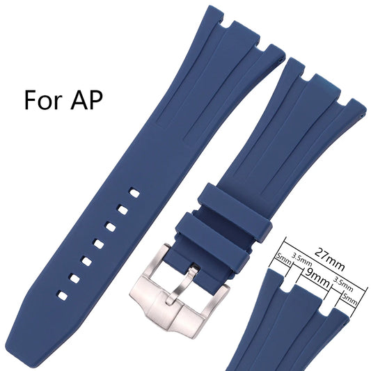 Cinturino per orologio in gomma di silicone morbido, cinturino subacqueo, cinturino da polso, blu, nero, 27mm