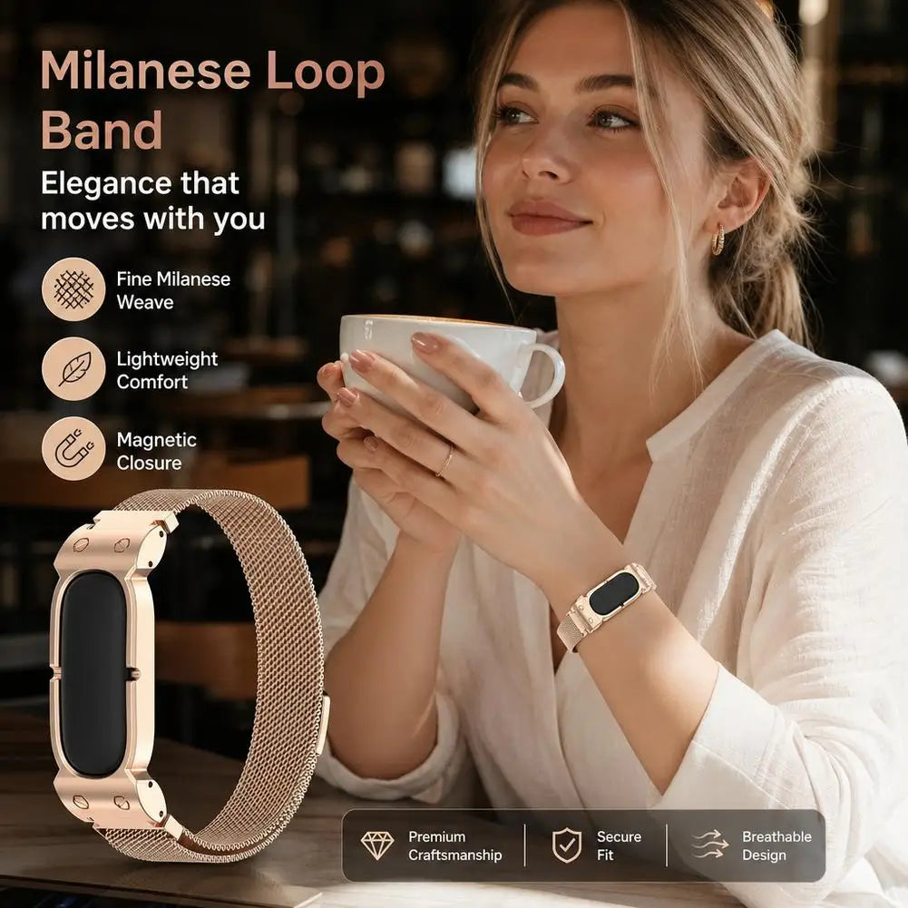 Milanese Loop + Case for Google Fitbit Air, Adjustable Breathable Sport Replacement Strap, Lightweight, for Men and Women