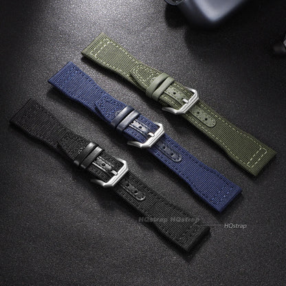 Bracelet de montre en toile de Nylon, 20mm 21mm 22mm, pour pilote IWC, ceinture de poignet en cuir pour femmes et hommes, noir, vert armée, bracelet en cuir de vache bleu