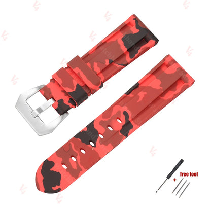 Silicone Watch Strap for Panerai PAM, 20mm 22mm 24mm 26mm, Camouflage, Waterproof Rubber Band, Universal Sport Accessories