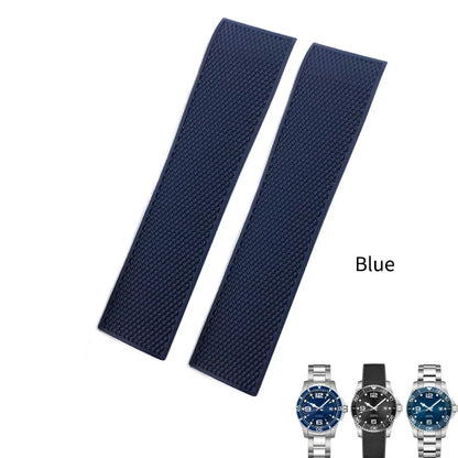 Bracelet de montre en caoutchouc et Silicone, 19mm 20mm 21mm, pour Longines Conquest HydroConquest L3.642 641 782 VHP, noir et bleu