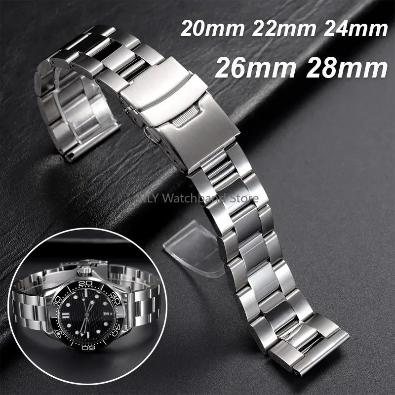 20/22mm 24mm 26mm 28mm Diving Metal Belt Bracelet, Universal Men's and Women's Watch Strap for Rolex, Solid Stainless Steel Strap for Seiko