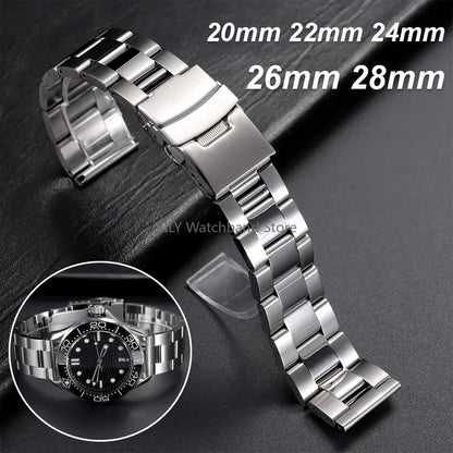 20/22mm 24mm 26mm 28mm Diving Metal Belt Bracelet, Universal Men's and Women's Watch Strap for Rolex, Solid Stainless Steel Strap for Seiko