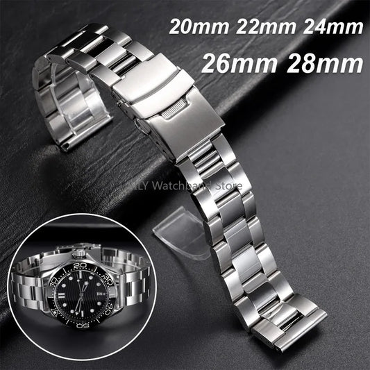 Bracciale in metallo da immersione da 20/22mm 24mm 26mm 28mm, Cinturino universale per orologi da uomo e donna per Rolex, Cinturino solido in acciaio inossidabile per Seiko
