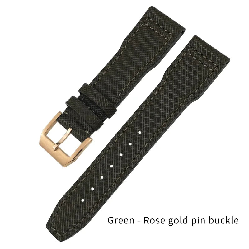Bracelet de montre en Nylon et cuir de vache, 20mm 21mm, gaufrage en cuir véritable, vert et bleu, remplacement pour accessoires de la série pilote IWC