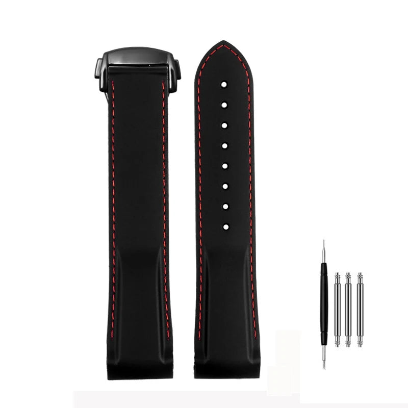 Cinturino per orologio da uomo in gomma e silicone, fibbia pieghevole, estremità curva, per Omega Seam84300 Speedmaster, 20 mm 21 mm 22 mm