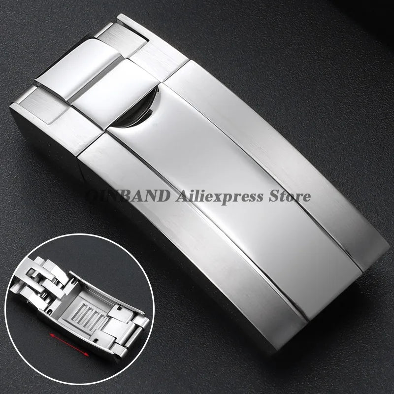 Stainless Steel Folding Watch Buckle, for Rolex DAYTONA SUBMARINER GMT Yacht-Master, Double Convex Fitted Clasp Button