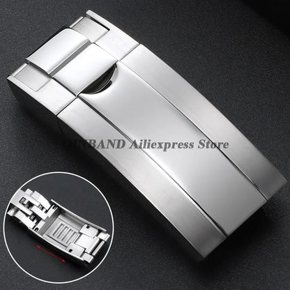 Stainless Steel Folding Watch Buckle, for Rolex DAYTONA SUBMARINER GMT Yacht-Master, Double Convex Fitted Clasp Button