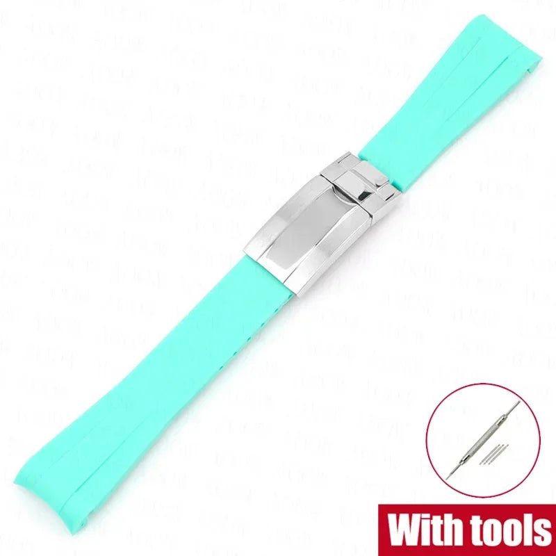 Curved Rubber Watch Strap for Omega x Swatch MoonSwatch, 20mm Folding Clasp for Men and Women, TPU Replacement Band for Rolex Submariner