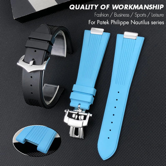 Bracelet de montre en caoutchouc fluoré FKM avec extrémités métalliques de 25 mm et 12 mm pour Patek Philippe Nautilus 5711 5712, boucle déployante