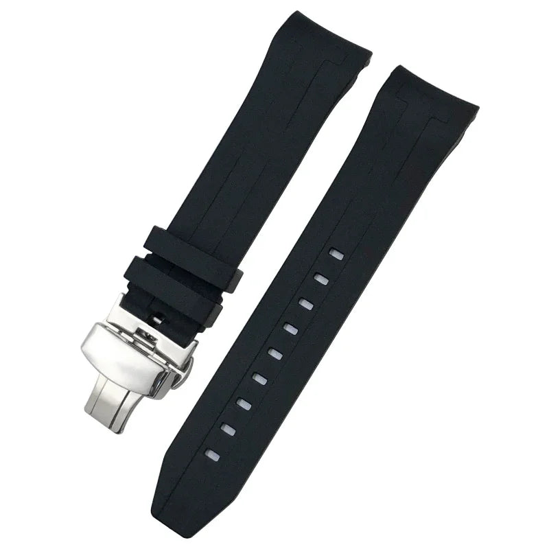 Curved End Rubber Watch Strap, 21mm 22mm, for Tissot T120 Seastar T120407A T120417A, Black Orange Silicone Watch Band