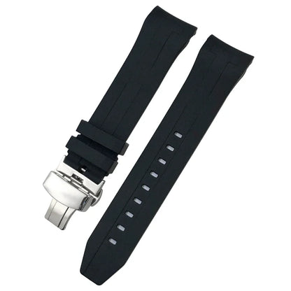Curved End Rubber Watch Strap, 21mm 22mm, for Tissot T120 Seastar T120407A T120417A, Black Orange Silicone Watch Band
