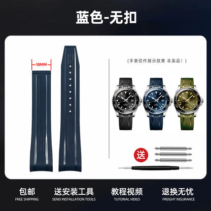 Bracelet en caoutchouc fluoré de haute qualité pour montre Longines Conquest GMT L3.890.4 L3.790.4 L3.830.4 bracelet de montre FKM à extrémité incurvée