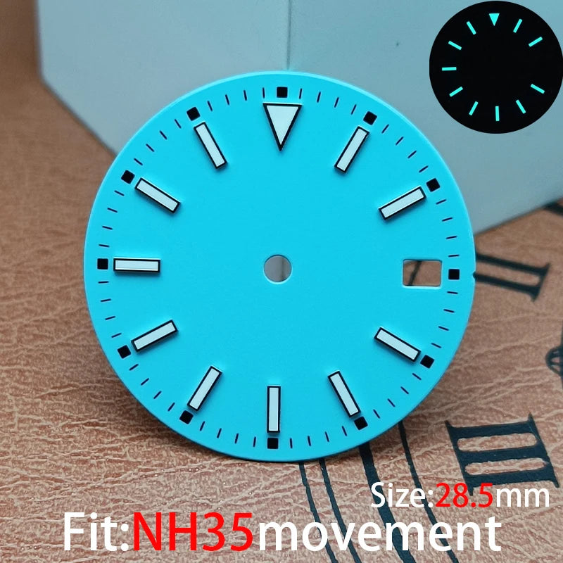 The 28.5mm luminous yellow, black, blue, and green sterile watch face is suitable for NH35/8215/2836 movement watch accessories