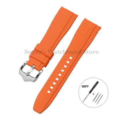 Bracelet de montre en Silicone à extrémité incurvée pour Rolex 20mm 22mm, Bracelet en caoutchouc de haute qualité pour Bracelet Omega, étanche