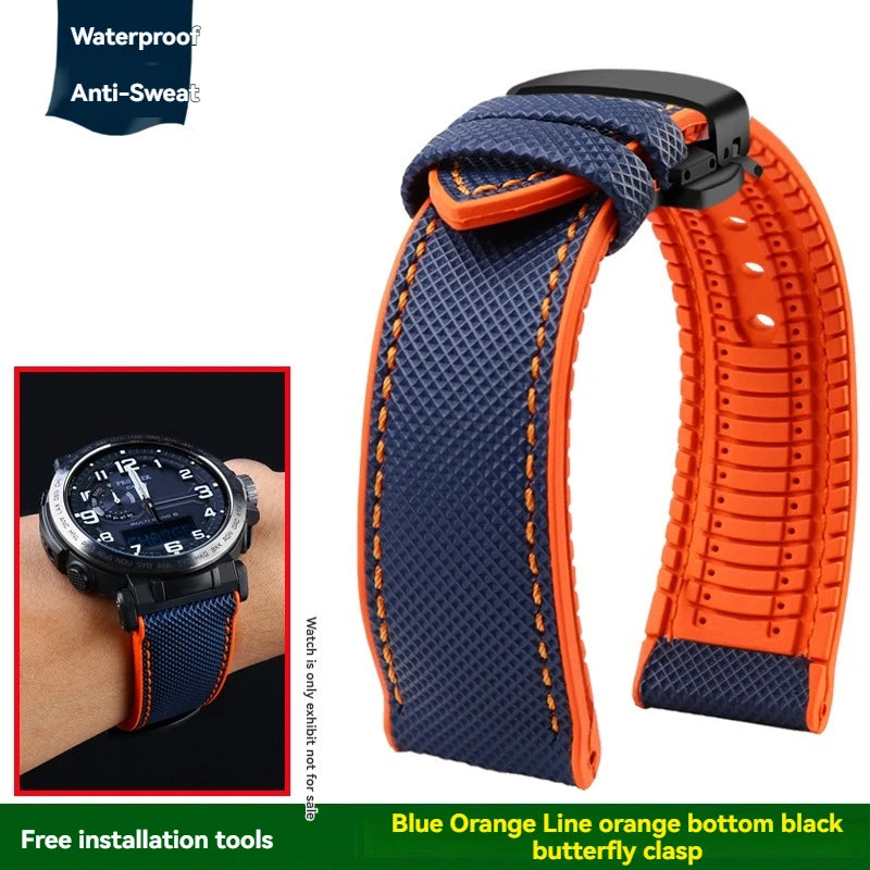 Cinturino per orologio in gomma e nylon per Casio PROTREK PRG-600YB PRG-650 PRW-6600 - Cinturino sportivo in tela e silicone da 24 mm