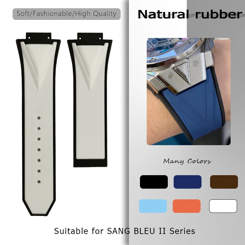 High-quality Natural Rubber Watch Strap, 29mm 17mm, for Hublot 45mm Big Bang 418 Sang Bleu II, Silicone Watchband, Folding Buckle