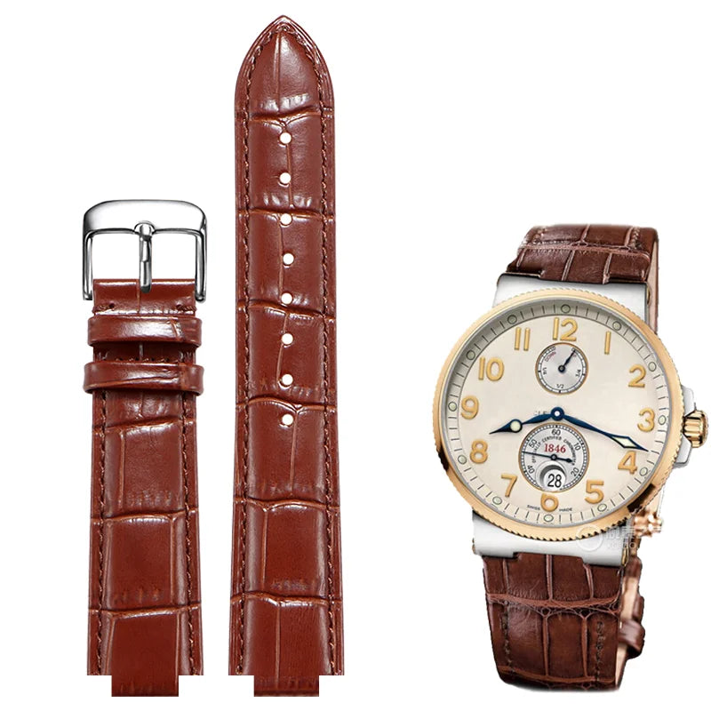 Convex leather watch strap for Ulysse Nardin MARINE 6300 263 6319, men's and women's strap, 24x12MM 26x12MM, blue strap accessory