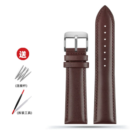 Blue Leather Bracelet for Men and Women, 12mm, 14mm, 16mm, 18mm, 20mm, 22mm for Tissot Longines, Omega Seamaster, Blue, Black, Brown