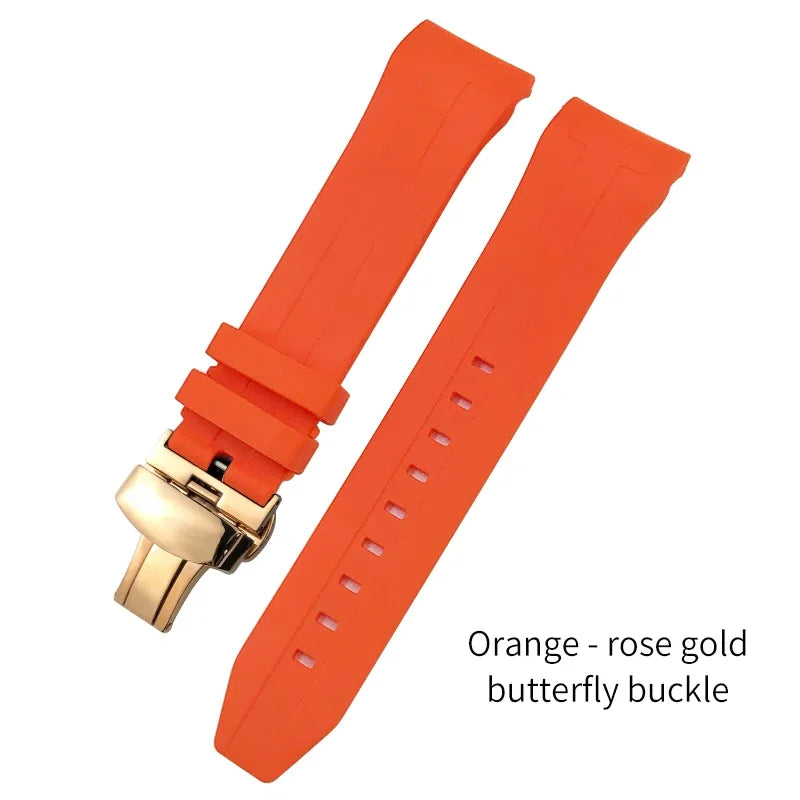 Curved End Rubber Watch Strap, 21mm 22mm, for Tissot T120 Seastar T120407A T120417A, Black Orange Silicone Watch Band