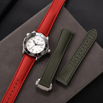 Bracelet de montre déployant de sport à motif tissé de haute qualité, 20mm 21mm 22mm, bracelet de montre en caoutchouc FKM