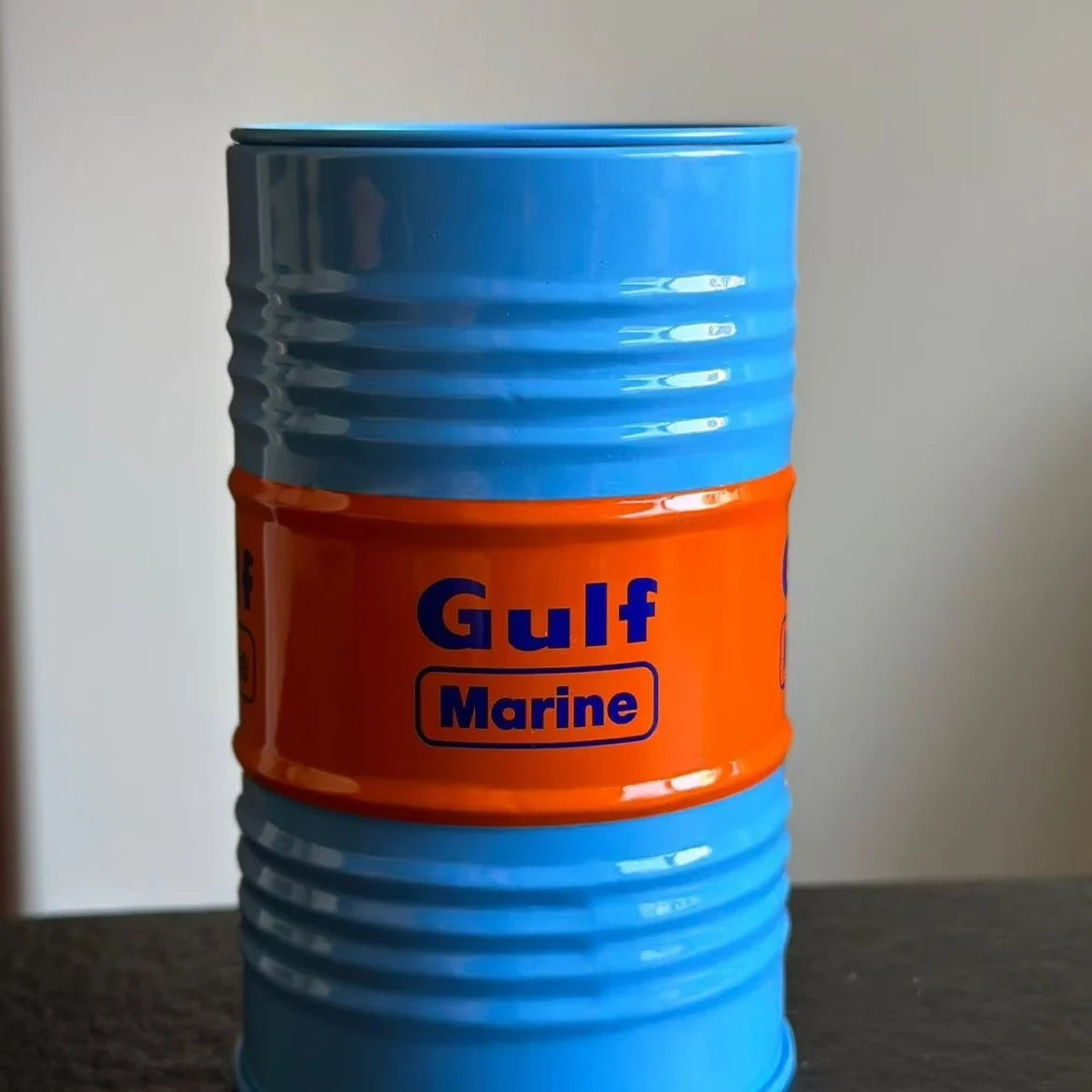 Gulf Oil Racing Car Micro Model Tin Box Scene Desk Ornament Storage Tank Home Garden Decorative Crafts for Collectors Gift