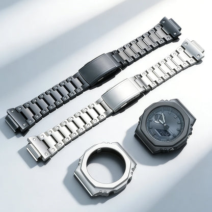 CasiOak Titanium Alloy Case and Strap, DIY Modification Accessories for Casio GA2100 GA-B2100 GA2110 Watches, Replacement Kit