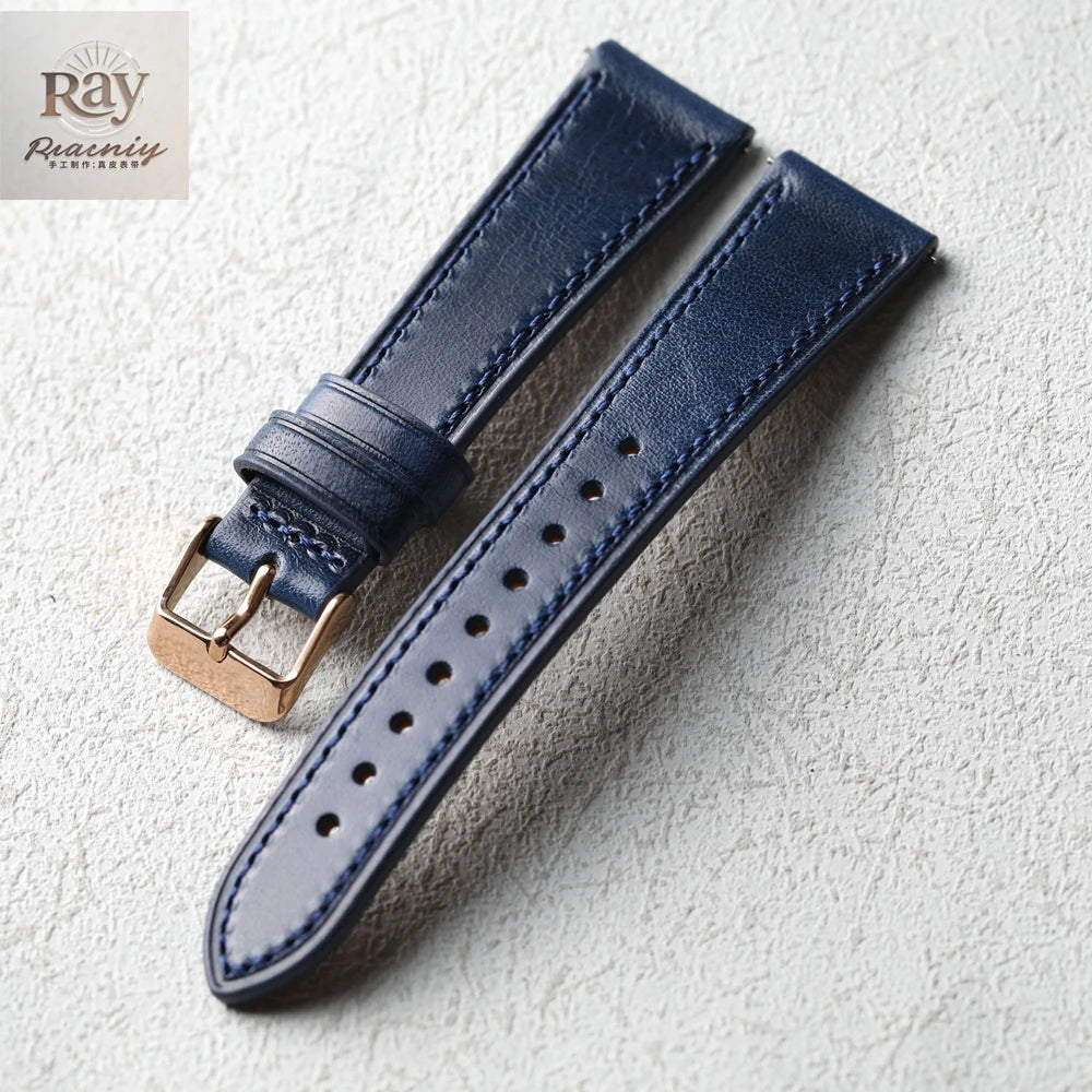 Handmade Italian Cowhide Leather Strap, Genuine Leather 18 19 20 21 22 mm, Soft Quick Release, Genuine Leather Strap, Blue