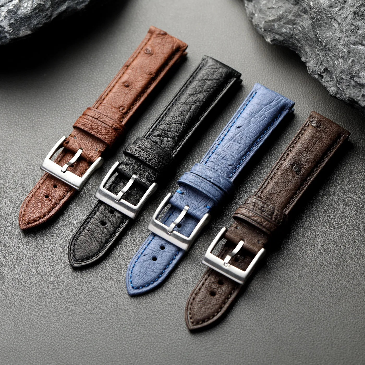 Cinturino in pelle di struzzo fatto a mano, 18 19 20 21 22MM, nero, blu, marrone, pelle morbida, stile retrò, cinturino per orologio da uomo