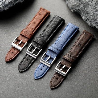 Cinturino in pelle di struzzo fatto a mano, 18 19 20 21 22MM, nero, blu, marrone, pelle morbida, stile retrò, cinturino per orologio da uomo