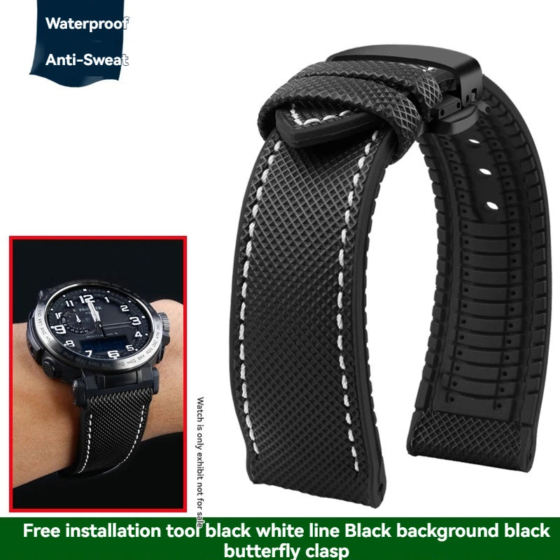 Cinturino per orologio in gomma e nylon per Casio PROTREK PRG-600YB PRG-650 PRW-6600 - Cinturino sportivo in tela e silicone da 24 mm