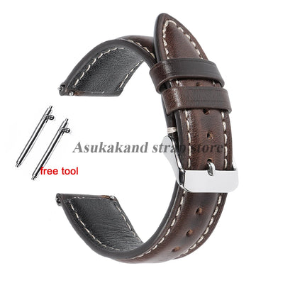 18mm 19mm 20mm 21mm 22mm Universal Vintage Oil Wax Leather Watch Straps Brown Top Coat Watch Strap Men's Accessories Tang Buckle