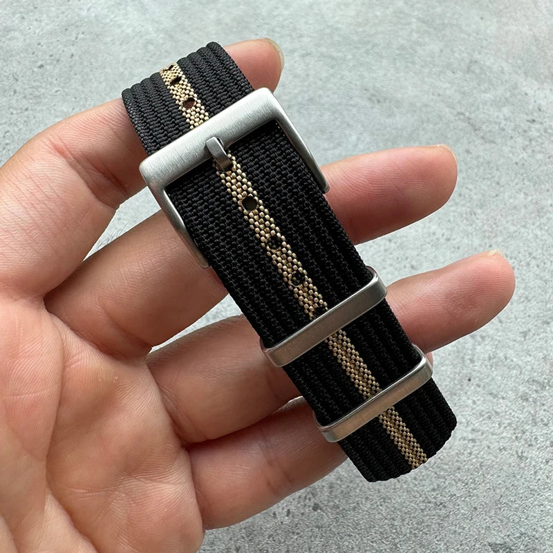 20mm 22mm Sport Fashion Black Yellow Grey Ribbed Fabric Nylon Watch Strap for Blancpain Omega Swatch Watches