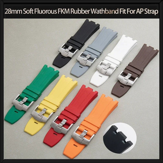 Cinturino per orologio in caucciù FKM morbido da 28 mm, adatto per cinturino per orologio AP Audemars Piguet, quadrante da 42 mm, fibbia ad ardiglione 15703 15710